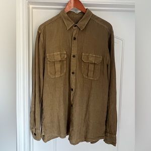 Lucky Brand, Casual brown linen button down shirt, lightly worn, L